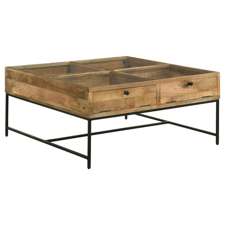 Furniture City Houma - Coaster - Stephie 4-drawer Square Glass Top Coffee Table Honey Brown - 704698