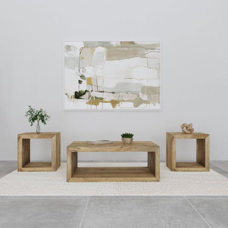 Furniture City Houma - Coaster - Benton 3-piece Solid Mango Coffee and End Table Set Natural - 704838-S3