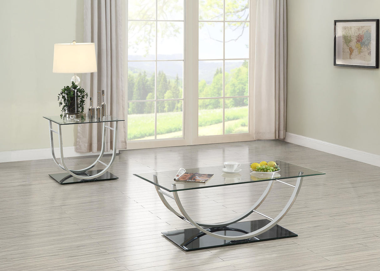 Furniture City Houma - Coaster - Danville 2-piece Glass Top Coffee and End Table Set Chrome - 704988-S2