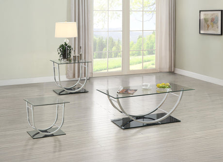 Furniture City Houma - Coaster - Danville 3-piece Glass Top Coffee and End Table Set Chrome - 704988-S3