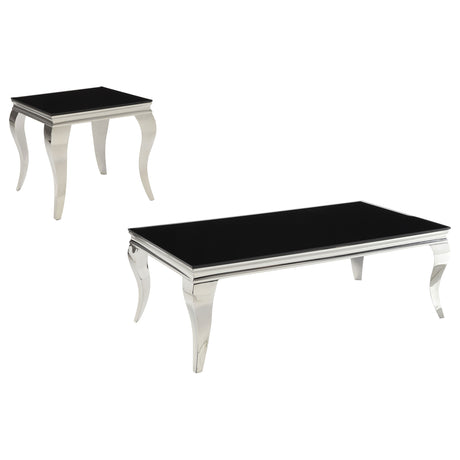Furniture City Houma - Coaster - Carone 2-piece Glass Top Coffee and End Table Set Black - 705018-S2