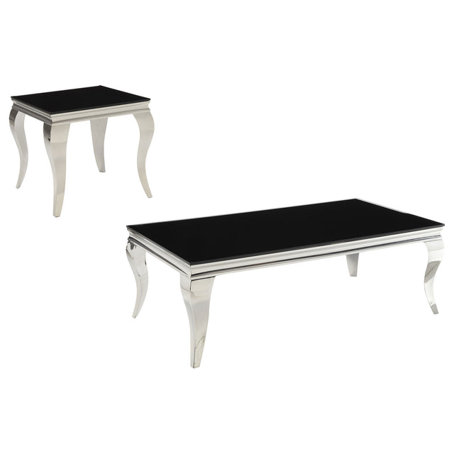 Furniture City Houma - Coaster - Carone 2-piece Glass Top Coffee and End Table Set Black - 705018-S2