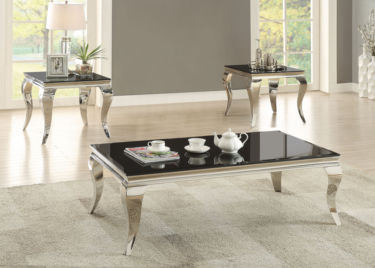 Furniture City Houma - Coaster - Carone 3-piece Glass Top Coffee and End Table Set Black - 705018-S3