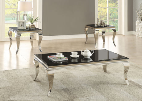 Furniture City Houma - Coaster - Carone 3-piece Glass Top Coffee and End Table Set Black - 705018-S3