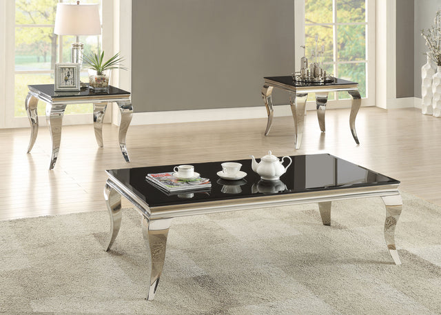 Furniture City Houma - Coaster - Carone 3-piece Glass Top Coffee and End Table Set Black - 705018-S3