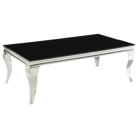 Furniture City Houma - Coaster - Carone Rectangular Glass Top Coffee Table Black and Chrome - 705018