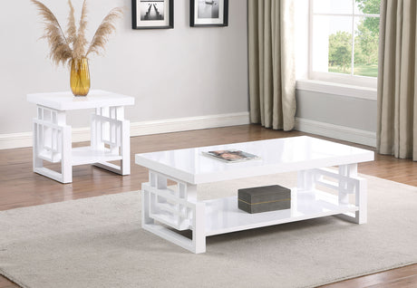 Furniture City Houma - Coaster - Schmitt 2-piece Coffee and End Table Set White High Gloss - 705708-S2