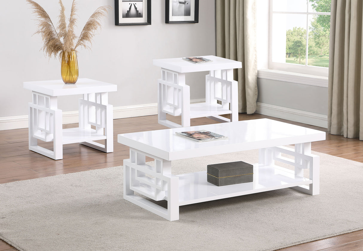 Furniture City Houma - Coaster - Schmitt 3-piece Coffee and End Table Set White High Gloss - 705708-S3