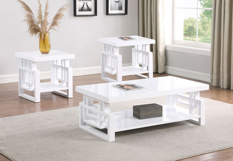 Furniture City Houma - Coaster - Schmitt 3-piece Coffee and End Table Set White High Gloss - 705708-S3