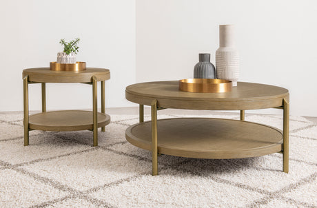 Furniture City Houma - Coaster - Arini 2-piece Round Coffee and End Table Set Sand Wash - 706188-S2