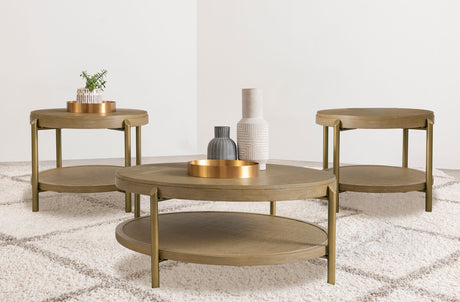 Furniture City Houma - Coaster - Arini 3-piece Round Coffee and End Table Set Sand Wash - 706188-S3