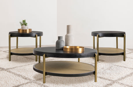 Furniture City Houma - Coaster - Arini 3-piece Round Coffee and End Table Set Black - 706198-S3