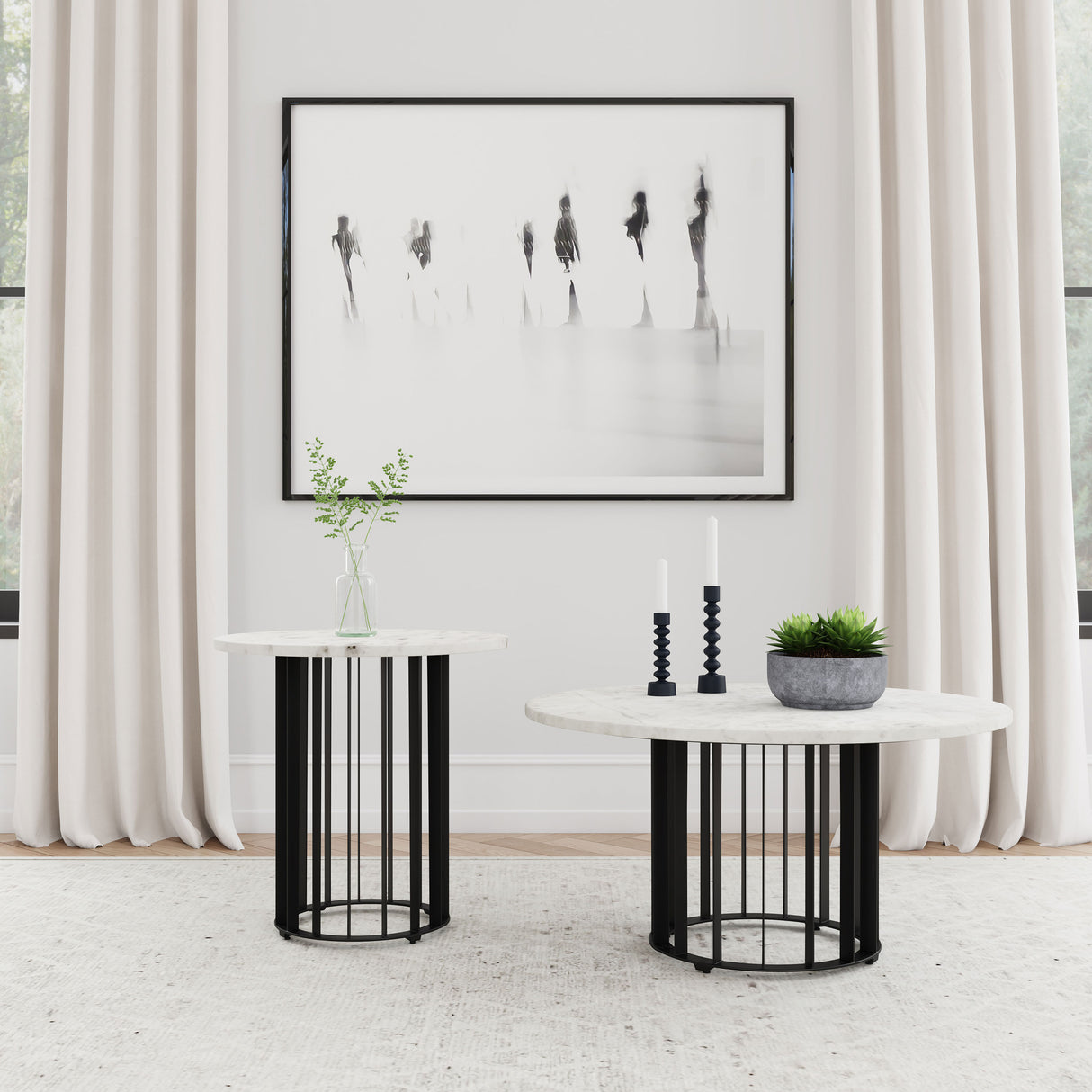 Furniture City Houma - Coaster - Haven 2-piece Round Marble Coffee and End Table Set Black - 706208-S2