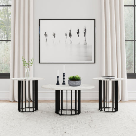 Furniture City Houma - Coaster - Haven 3-piece Round Marble Coffee and End Table Set Black - 706208-S3