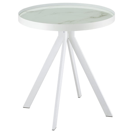 Furniture City Houma - Coaster - Briggs Round Marble Printed Glass Top End Side Table White - 706257