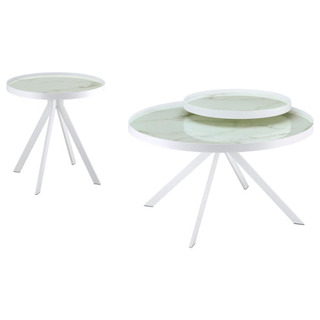 Furniture City Houma - Coaster - Briggs 2-piece Round Coffee and End Table Set White - 706258-S2