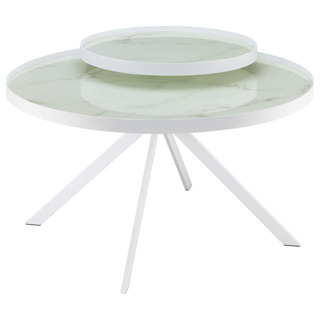 Furniture City Houma - Coaster - Briggs Round Marble Printed Glass Top Coffee Table White - 706258