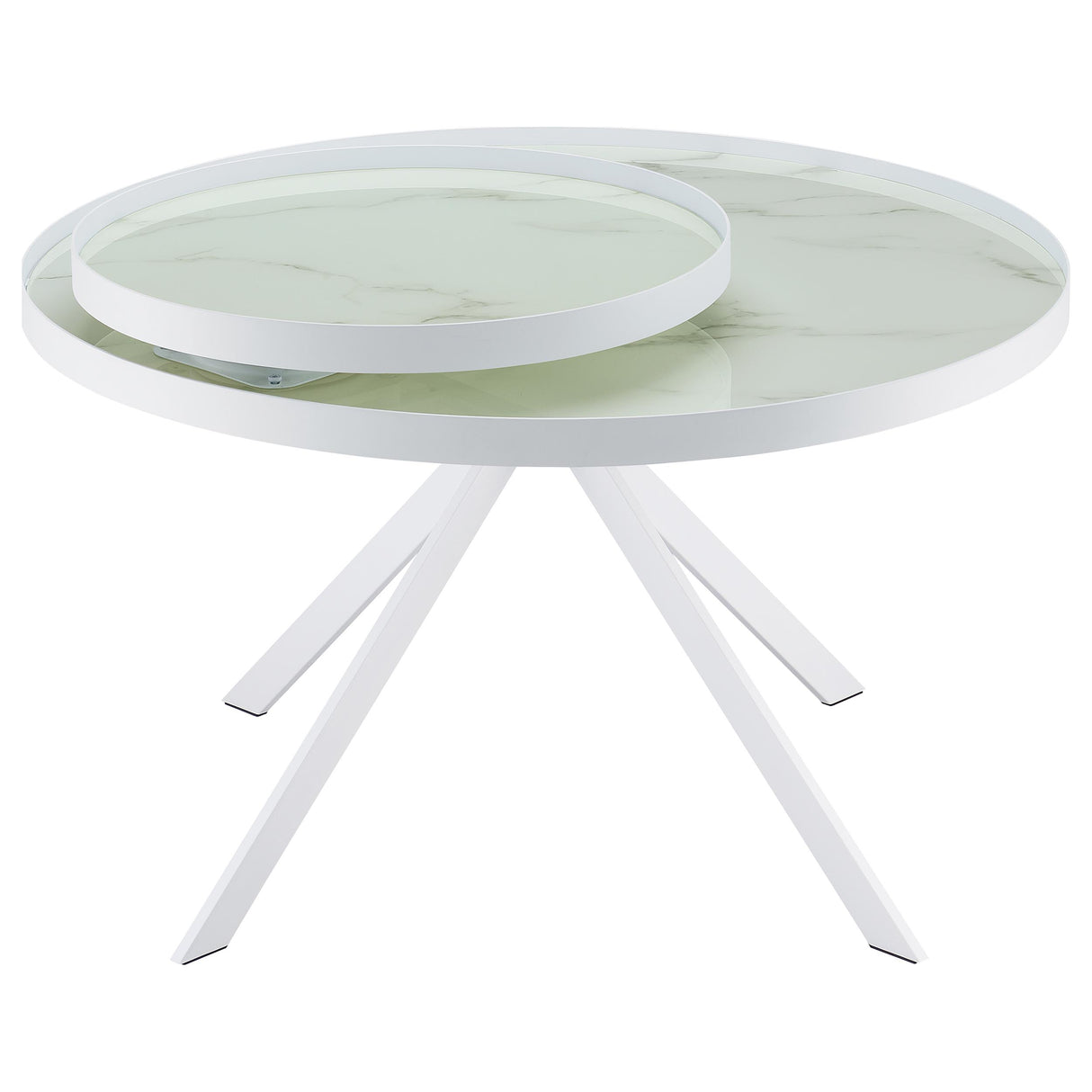 Briggs Round Marble Printed Glass Top Coffee Table White