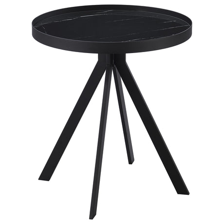 Furniture City Houma - Coaster - Briggs Round Marble Printed Glass Top End Table Black - 706267
