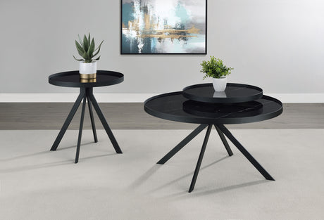 Furniture City Houma - Coaster - Briggs 2-piece Round Coffee and End Table Set Black - 706268-S2