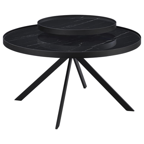 Furniture City Houma - Coaster - Briggs Round Marble Printed Glass Top Coffee Table Black - 706268