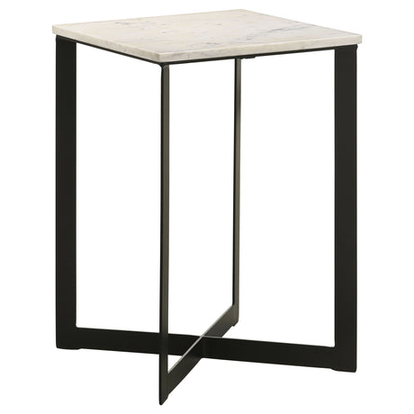 Furniture City Houma - Coaster - Tobin Square Marble Top End Table White and Black - 707697