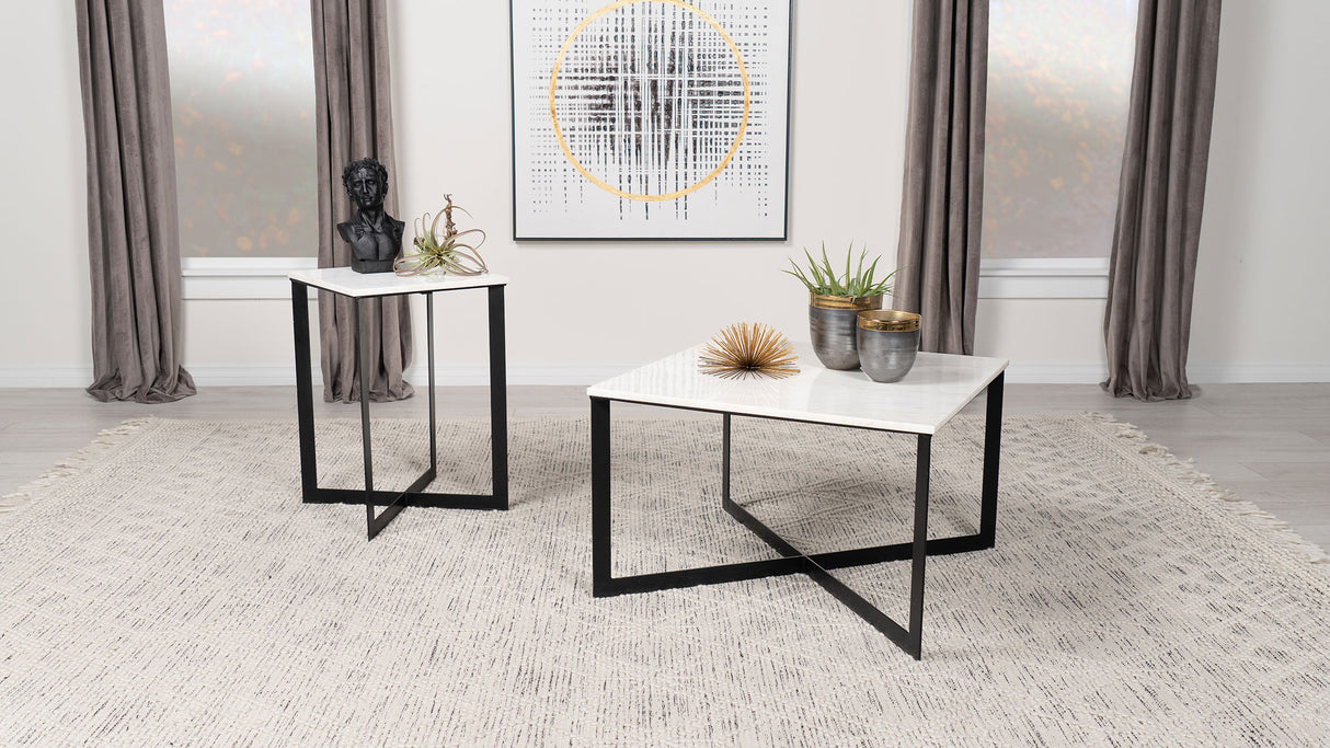 Furniture City Houma - Coaster - Tobin 2-piece Marble Top Coffee and End Table Set White - 707698-S2