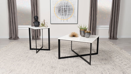 Furniture City Houma - Coaster - Tobin 2-piece Marble Top Coffee and End Table Set White - 707698-S2