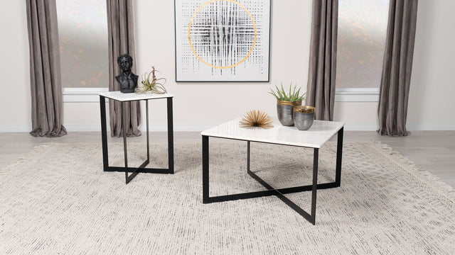 Furniture City Houma - Coaster - Tobin 2-piece Marble Top Coffee and End Table Set White - 707698-S2
