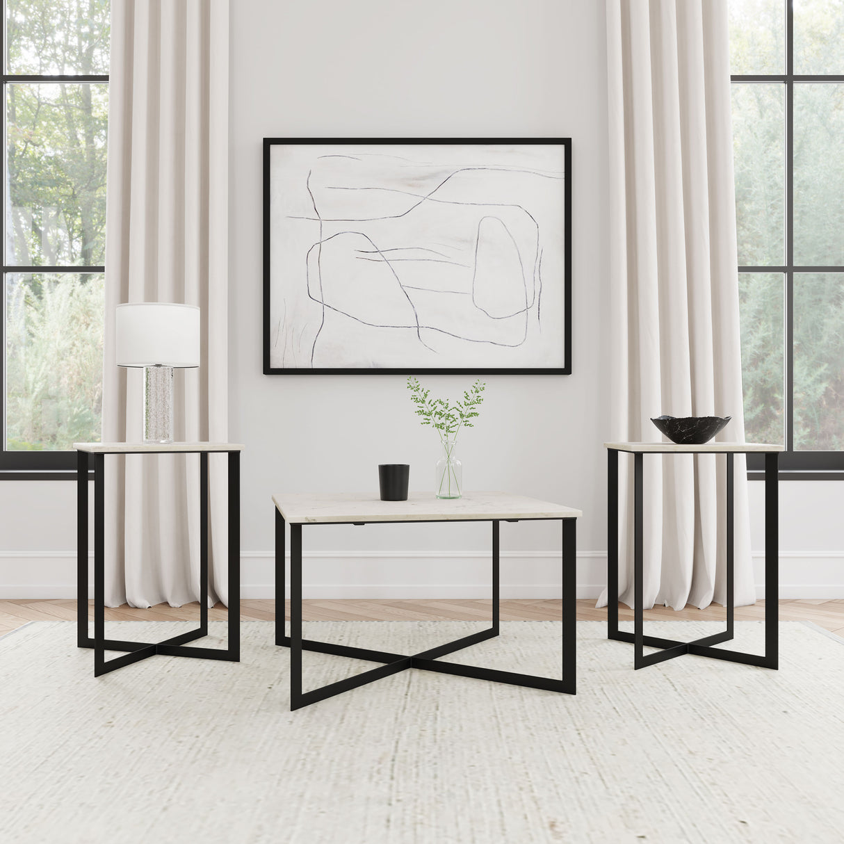 Furniture City Houma - Coaster - Tobin 3-piece Marble Top Coffee and End Table Set White - 707698-S3