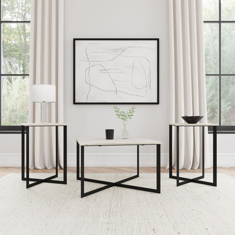 Furniture City Houma - Coaster - Tobin 3-piece Marble Top Coffee and End Table Set White - 707698-S3