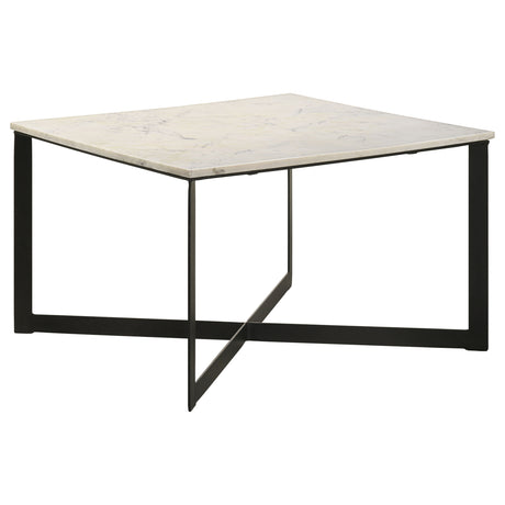 Furniture City Houma - Coaster - Tobin Square Marble Top Coffee Table White and Black - 707698