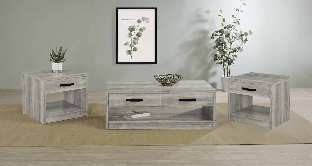 Furniture City Houma - Coaster - Felix 3-piece Coffee and End Table Set Grey Driftwood - 707728-S3