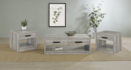 Furniture City Houma - Coaster - Felix 3-piece Coffee and End Table Set Grey Driftwood - 707728-S3
