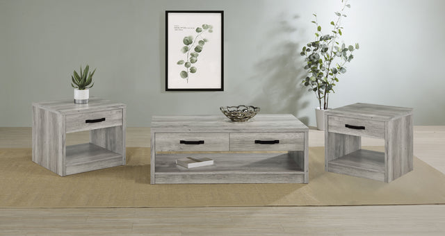 Furniture City Houma - Coaster - Felix 3-piece Coffee and End Table Set Grey Driftwood - 707728-S3