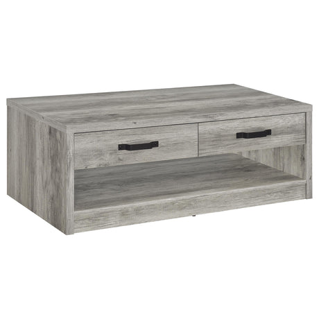 Furniture City Houma - Coaster - Felix 2-drawer Engineered Wood Coffee Table Grey Driftwood - 707728