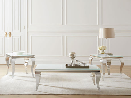 Furniture City Houma - Coaster - Carone 3-piece Glass Top Coffee and End Table Set White - 707768-S3