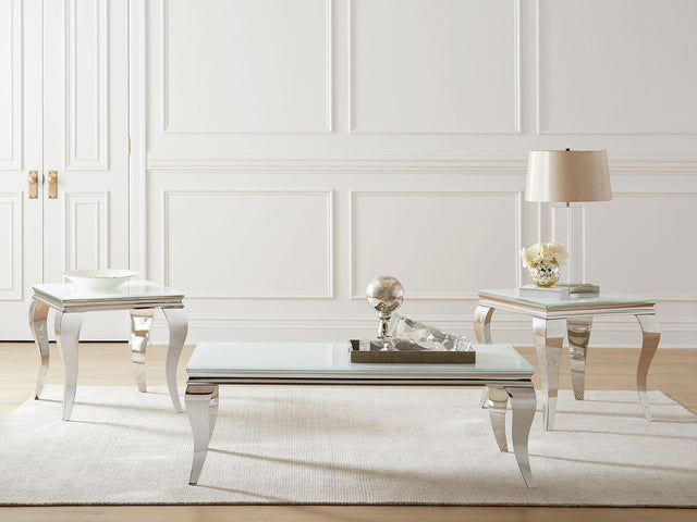 Furniture City Houma - Coaster - Carone 3-piece Glass Top Coffee and End Table Set White - 707768-S3