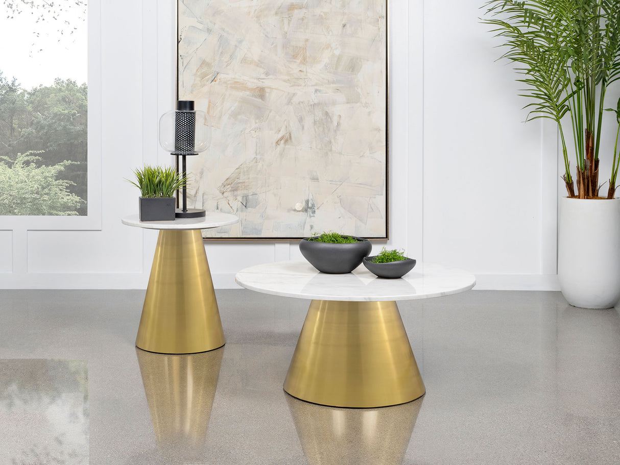 Furniture City Houma - Coaster - Avon 2-piece Marble Top Coffee and End Table Set White - 707828-S2