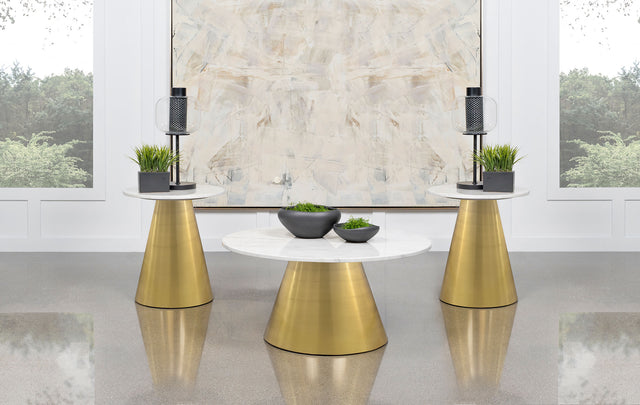 Furniture City Houma - Coaster - Avon 3-piece Marble Top Coffee and End Table Set White - 707828-S3