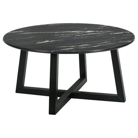 Furniture City Houma - Coaster - Skylark Round Marble-like SmartTop Coffee Table Black - 707848