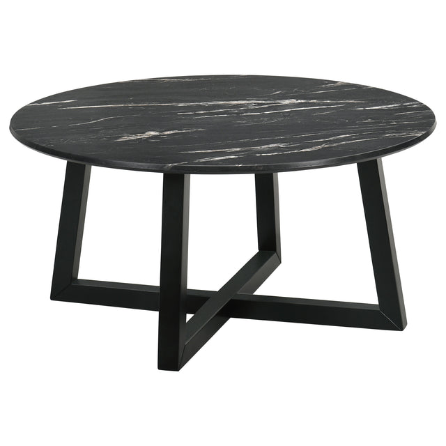 Furniture City Houma - Coaster - Skylark Round Marble-like SmartTop Coffee Table Black - 707848