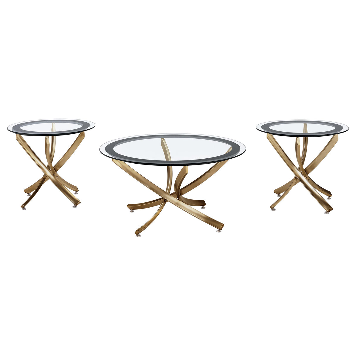 Furniture City Houma - Coaster - Brooke 3-piece Round Coffee and End Table Set Rose Brass - 707888-S3