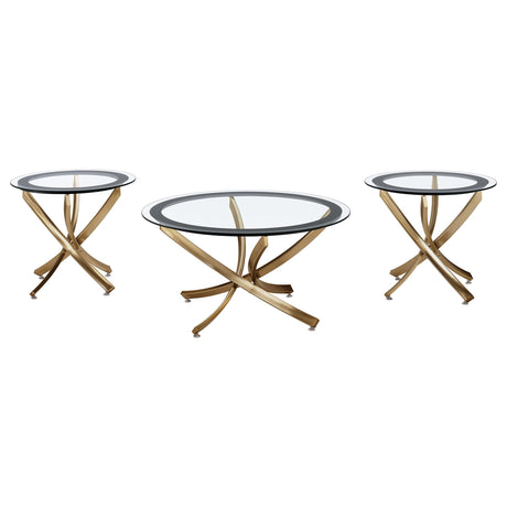 Furniture City Houma - Coaster - Brooke 3-piece Round Coffee and End Table Set Rose Brass - 707888-S3
