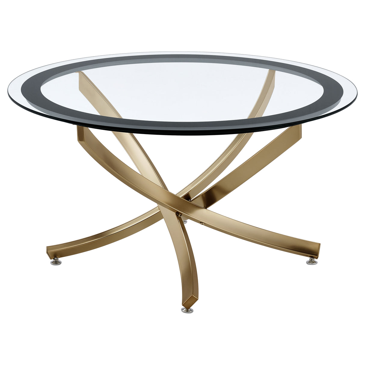 Furniture City Houma - Coaster - Brooke Round Glass Top Coffee Table Metal Base Brass - 707888
