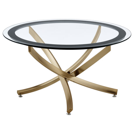 Furniture City Houma - Coaster - Brooke Round Glass Top Coffee Table Metal Base Brass - 707888