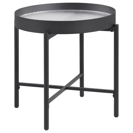 Furniture City Houma - Coaster - Ozella Round End Side Table with Recessed Top Sandy Black - 707897