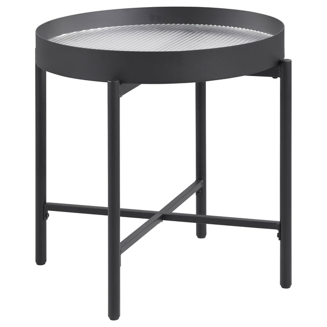 Furniture City Houma - Coaster - Ozella Round End Side Table with Recessed Top Sandy Black - 707897