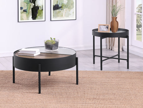 Furniture City Houma - Coaster - Ozella 2-piece Round Coffee and End Table Set Sandy Black - 707898-S2
