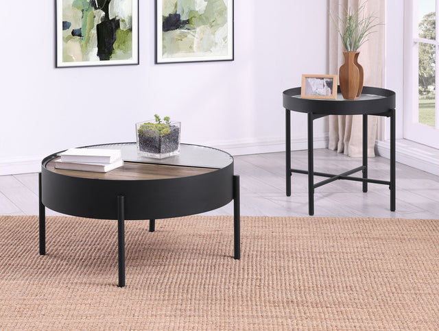Furniture City Houma - Coaster - Ozella 2-piece Round Coffee and End Table Set Sandy Black - 707898-S2